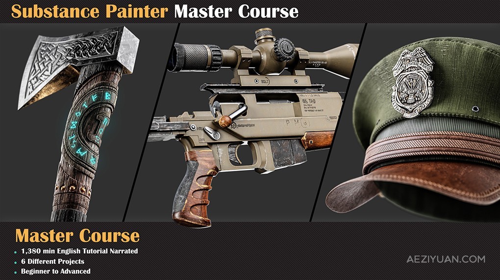 Substance Painter纹理实例制作大师班视频教程 Substance Painter Master CourseSubstance,Painter - AE资源网 www.aeziyuan.com