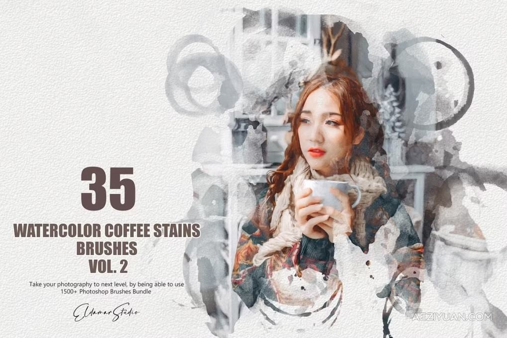 35支水彩艺术画水墨咖啡渍泼洒晕染绘画PS笔刷 35 Watercolor Coffee Stains Brushes 2PS笔刷,咖啡渍,水彩画 - AE资源网 www.aeziyuan.com