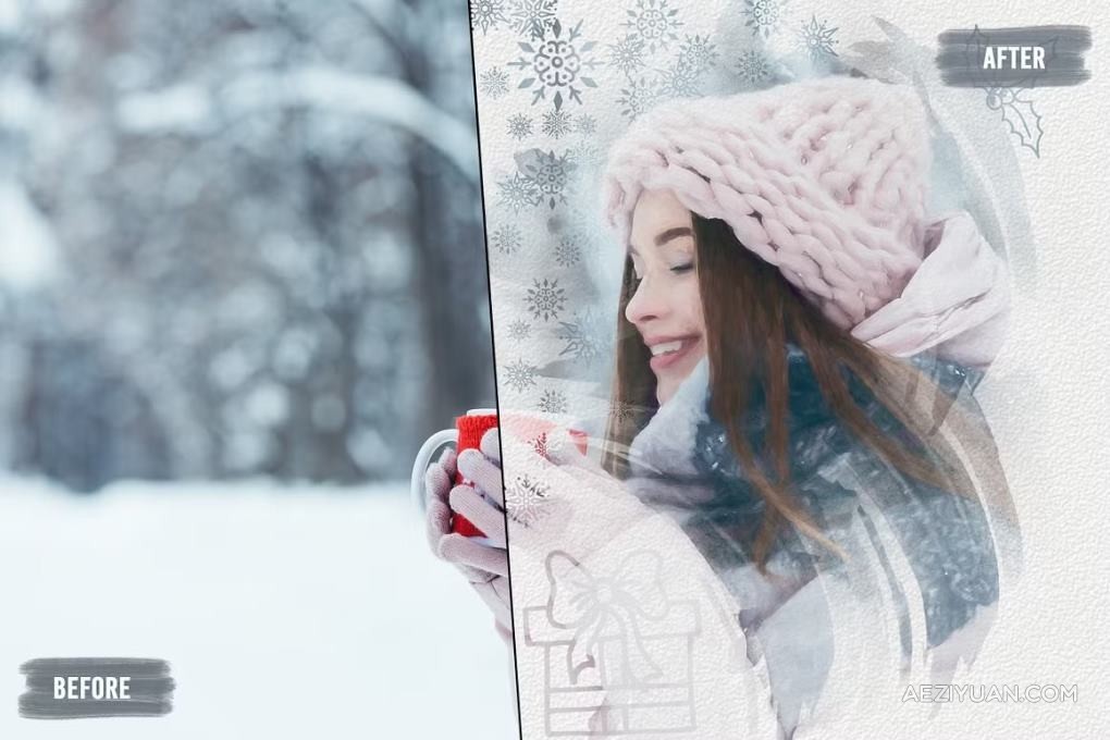 20支可爱简笔画冬天雪花雪人圣诞树驯鹿彩星元素卡通绘画PS笔刷 20 Winter Magic BrushesPS笔刷,下雪雪花,圣诞元素,可爱,简笔画 - AE资源网 www.aeziyuan.com