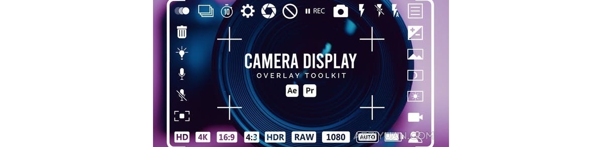 32个相机取景器图标摄像机取景框叠加工具包-AE&PR模板 Camera Display Overlay Toolkit