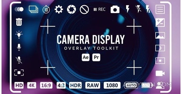 32个相机取景器图标摄像机取景框叠加工具包-AE&PR模板 Camera Display Overlay Toolkit