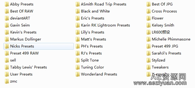 Lightroom风格预设文件合集(2400款)免费下载lightroom,风格,预设,文件,合集 - AE资源网 www.aeziyuan.com