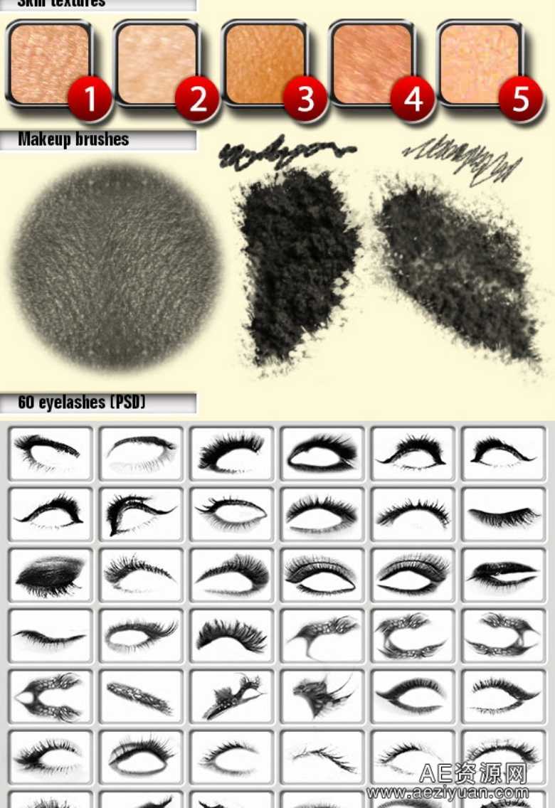 超酷化妆精修PS笔刷磨皮唇彩包(PSD,笔刷,动作,图案合集)超酷,化妆,精修,笔刷,磨皮 - AE资源网 www.aeziyuan.com