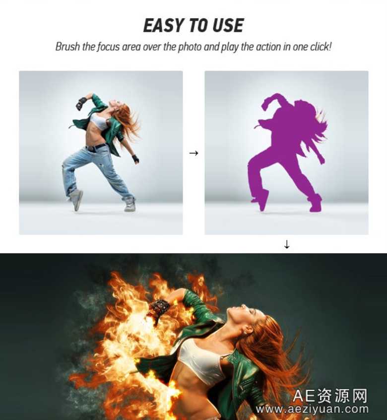 燃烧的火焰 PS动作 Fire / Burn Photoshop Action[附视频教程]燃烧的火焰,动作,photoshop,action,视频教程 - AE资源网 www.aeziyuan.com