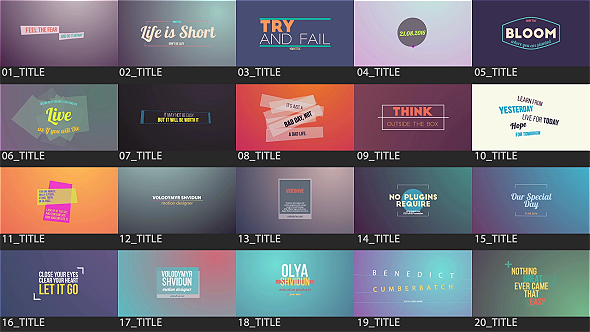 20组运动标题Logo演绎动画AE模板合辑 Videohive Motion Titles PackVideohive,运动标题,Logo演绎动画,AE模板,AE素材 - AE资源网 www.aeziyuan.com