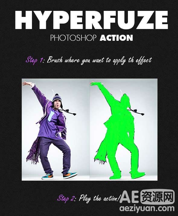 液化抽丝缠绕光效动作 HyperFuze PS Action（附视频教程）视频教程 - AE资源网 www.aeziyuan.com