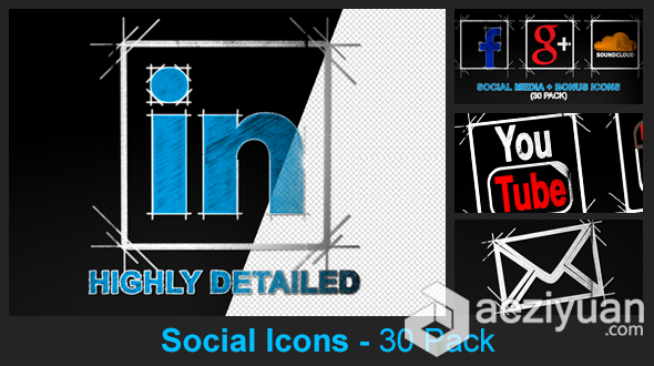 30组手绘风格社交图标Logo演绎动画AE模板合辑 Social Media Icons 30 PackVideohive,手绘风格,社交图标,Logo演绎动画,AE模板 - AE资源网 www.aeziyuan.com