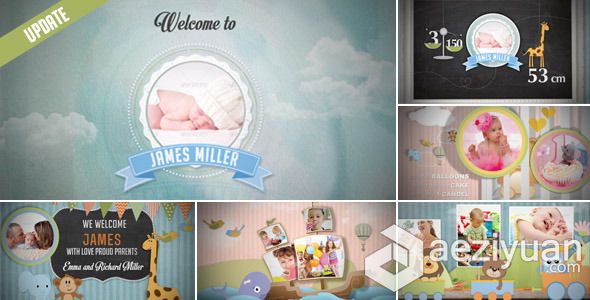 卡通儿童婴儿相册照片展示栏目开场AE模板Videohive Birth Announcement - Baby Pho...卡通,儿童,婴儿,相册,照片 - AE资源网 www.aeziyuan.com