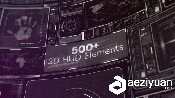 500多款炫酷高科技三维界面动画元素展示幻灯片AE模板 Videohive 500+ 3D HUD Eleme...多款,炫酷,三维,界面,动画 - AE资源网 www.aeziyuan.com