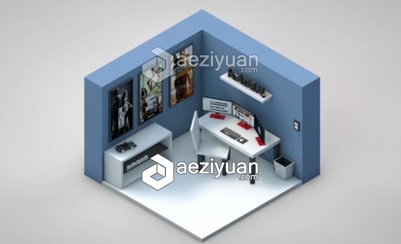 C4D等距桌椅制作视频教程Isometric Desk and Chair Cinema 4D Tutorial等距,桌椅,cinema,tutorial - AE资源网 www.aeziyuan.com