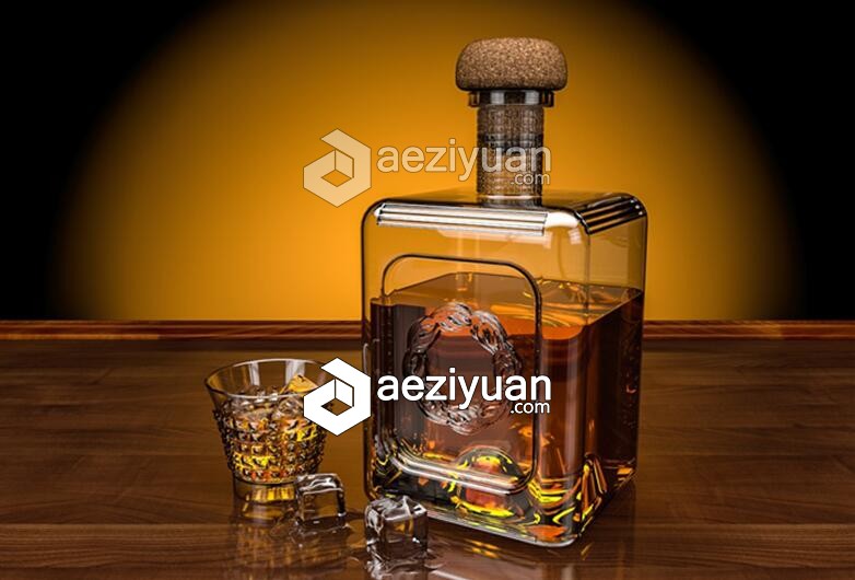 C4D威士忌酒瓶冰块建模材质渲染视频教程 Whisky Scene Cinema 4D Tutorial威士忌酒,酒瓶,冰块,建模,材质 - AE资源网 www.aeziyuan.com