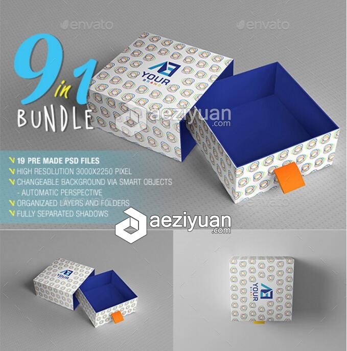 包装盒设计PSD模型合集 Packaging Bundle Mock-Ups包装盒,设计,模型,合集,packaging - AE资源网 www.aeziyuan.com