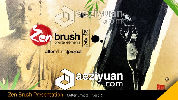 中国风竹叶水墨图文介绍展示AE模板 Videohive Zen Brush Opener图文,介绍,展示 - AE资源网 www.aeziyuan.com