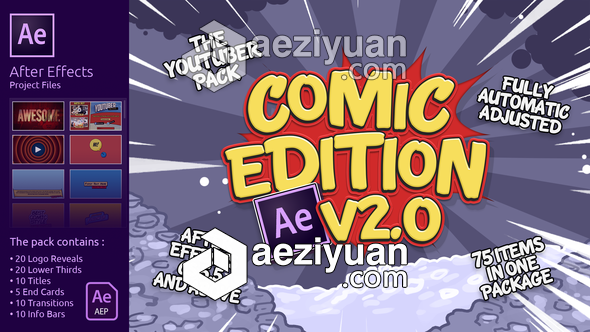 卡通漫画分镜头网络宣传包装字幕条Logo展示V2AE模板 Comic Edition V2.0网络宣传,包装,字幕,展示,模板 - AE资源网 www.aeziyuan.com