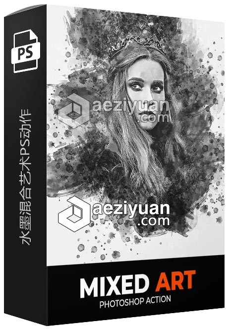 水墨混合艺术PS动作 Mixed Art Photoshop Action水墨,混合,艺术,动作,photoshop - AE资源网 www.aeziyuan.com