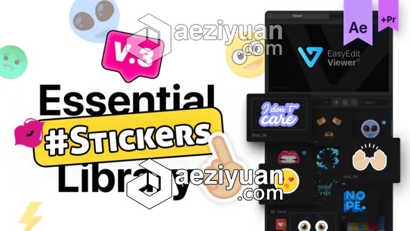 174个综艺卡通搞笑面部表情装饰动画AE模板/Pr预设 Essential Stickers Library综艺,卡通,搞笑,面部表情,装饰 - AE资源网 www.aeziyuan.com