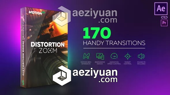 170种扭曲缩放无缝转场特效AE模板/AE脚本 Videohive Distortion Zoom Transitions扭曲,缩放,转场,特效,脚本 - AE资源网 www.aeziyuan.com