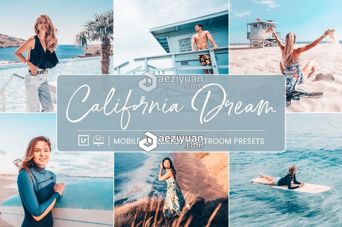 加利福尼亚旅拍胶片LR预设+APP预设Lightroom Presets California Dream加利福尼亚,胶片,预设,lightroom,california - AE资源网 www.aeziyuan.com