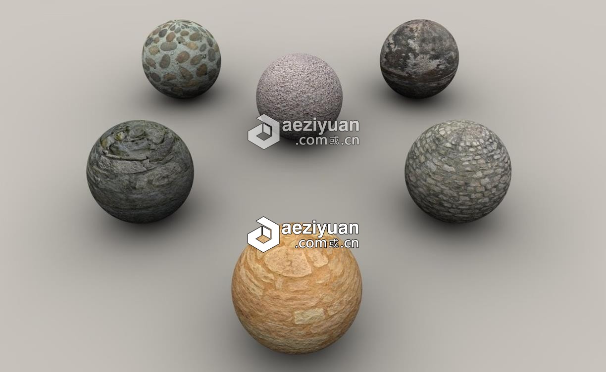 C4D石墙材质 Stones C4D材质材质,stones - AE资源网 www.aeziyuan.com