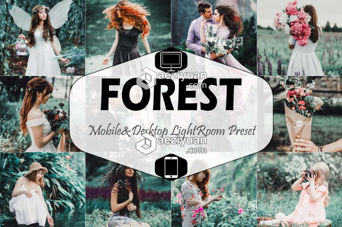 梦幻森系清新婚礼人像LR预设/手机LR滤镜 Forest Lightroom Presets梦幻,森系,清新,人像,预设 - AE资源网 www.aeziyuan.com