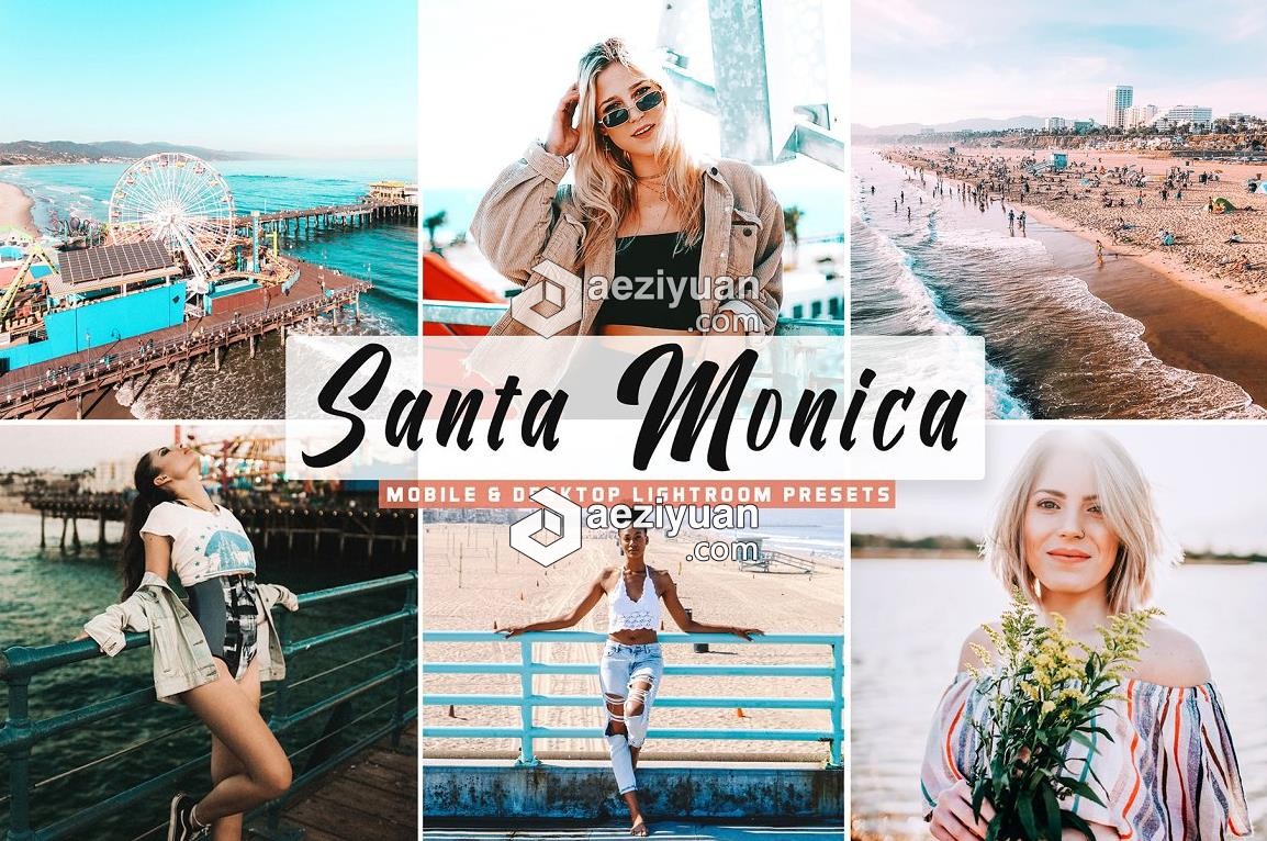 圣莫尼卡旅拍风光人像LR预设/APP预设 Santa Monica Pro Lightroom Presets - AE资源网 www.aeziyuan.com