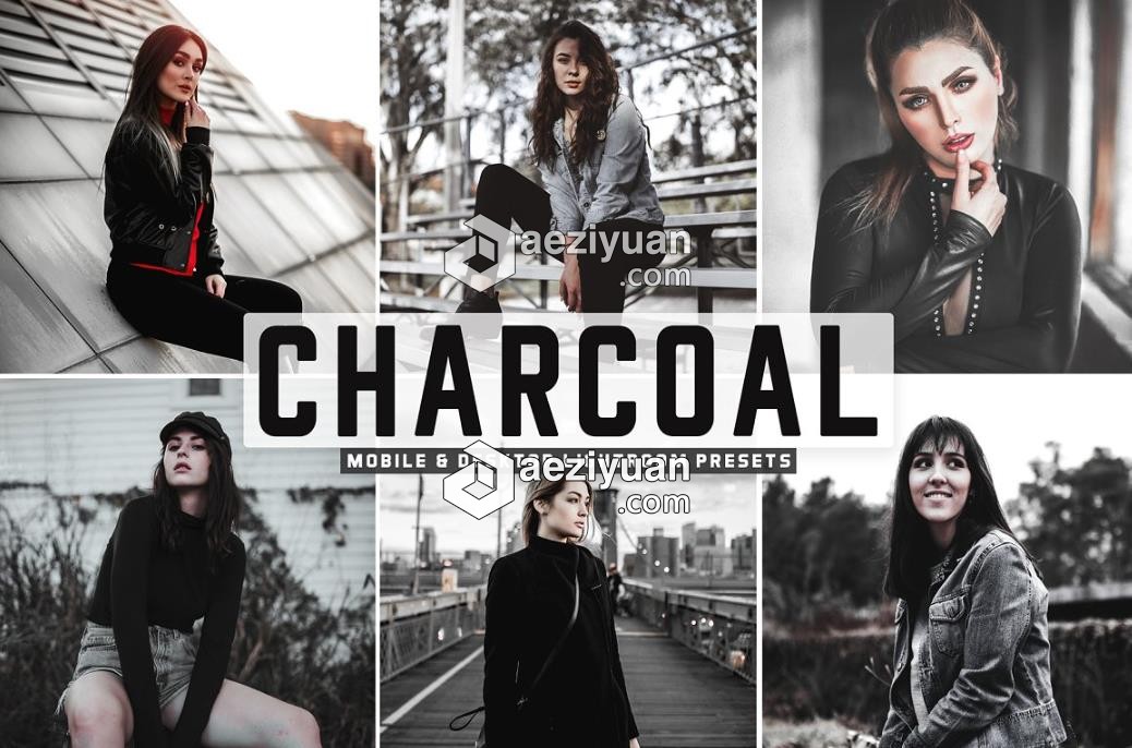 时尚人像中性灰色调Lightroom预设/APP预设 Charcoal Pro Lightroom Presets - AE资源网 www.aeziyuan.com