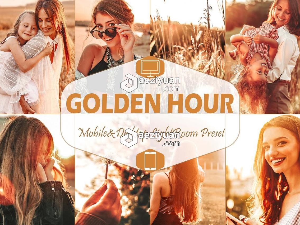 黄昏夕阳逆光人像魔幻金色光芒效果LR预设/APP预设 Golden Hour Lightroom Presets黄昏,夕阳,逆光,人像,魔幻 - AE资源网 www.aeziyuan.com