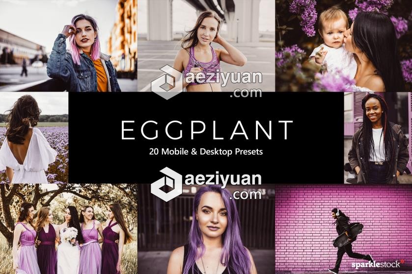 20个紫色调电影色调Lightroom预设/LUTs预设 Eggplant Lightroom Presets &amp; LUTs紫色,电影,色调,lightroom - AE资源网 www.aeziyuan.com