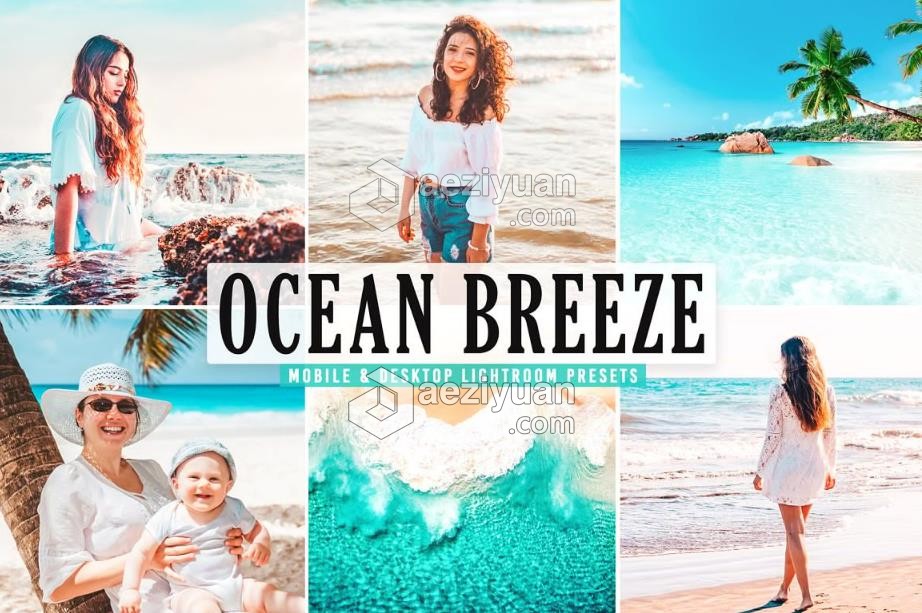 海边旅拍清晰通透人像风光Lightroom预设/APP滤镜 Ocean Breeze Mobile &amp; Desktop Lightroom Preset海边,清晰,通透,人像,风光 - AE资源网 www.aeziyuan.com