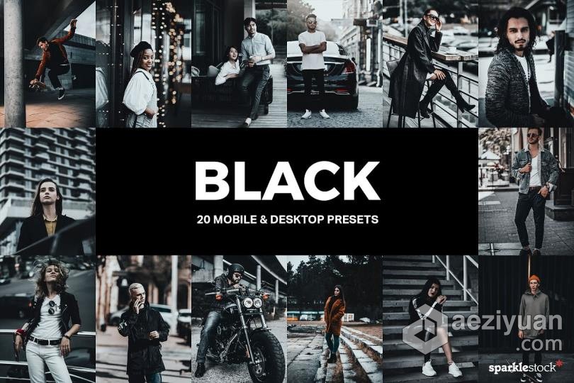 城市街拍黑暗胶片INS风格LR预设/LUTs预设 20 Black Lightroom Presets and LUTs街拍,黑暗,胶片,风格,black - AE资源网 www.aeziyuan.com