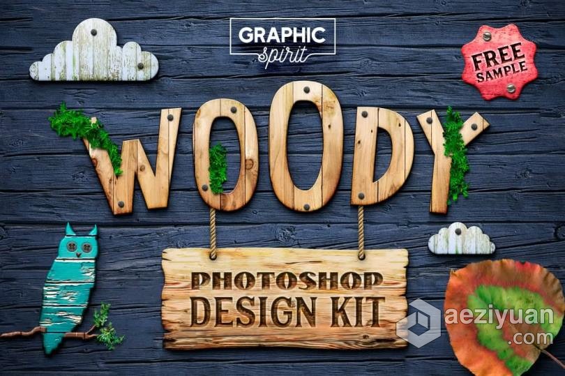 木质纹理Photoshop样式完整套件(包含样式ASL+纹理JPG+挂件摆件PNG) WOODY Texture Photoshop Styles KIT - AE资源网 www.aeziyuan.com