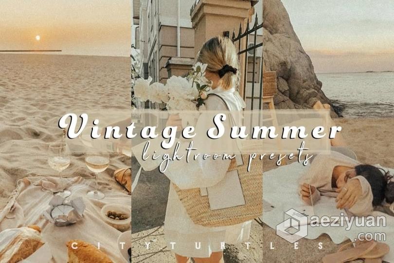 夏季旅拍颗粒胶片人像LR预设&amp;#8250;+APP滤镜 Grainy VINTAGE SUMMER Film Presetsvintage,summer - AE资源网 www.aeziyuan.com