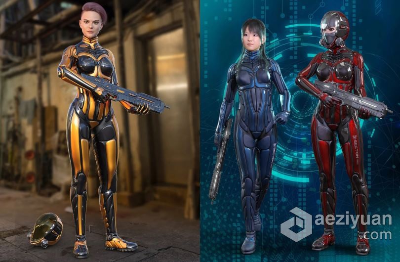 钢铁机械女性战斗科幻服装3D模型合集 S8 Suit for Genesis 8 Female(s) - AE资源网 www.aeziyuan.com