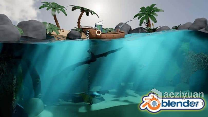 Blender 2.9热带海岛水景完整实例制作视频教程 Blender 2.9 Design &amp; Render a Stylized Water Sce水景,完整,实例,blender,design - AE资源网 www.aeziyuan.com