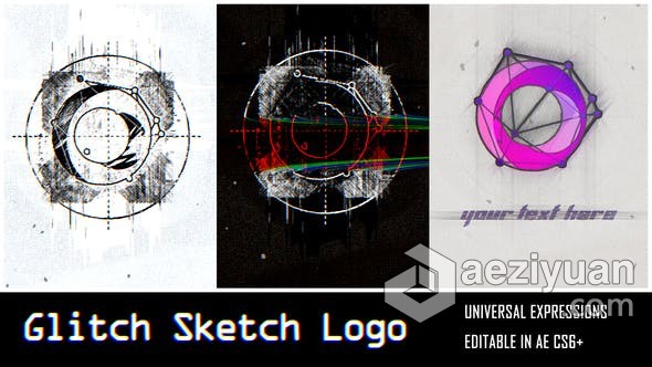 故障铅笔素描高科技毛刺效果宣传LOGO视频片头制作 AE模板 AE工程文件 Glitch Sketch Logo故障,铅笔,素描,毛刺,效果 - AE资源网 www.aeziyuan.com