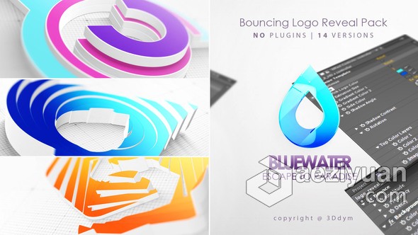 3D切片弹跳动画三维LOGO明亮公司标志宣传视频片头 AE模板 AE工程文件 Bouncing 3D Logo Reveal | 3D, Object切片,动画,三维,明亮,公司标志 - AE资源网 www.aeziyuan.com