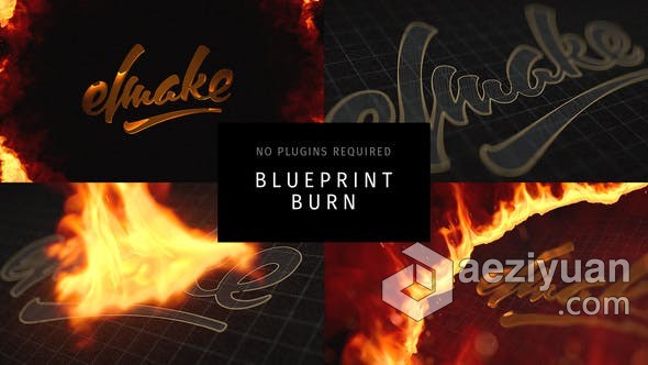 蓝图燃烧火焰火花黄金色LOGO动画片头真金不怕火 AE模板 AE工程文件 Blueprint Burn蓝图,动画片,不怕,工程,文件 - AE资源网 www.aeziyuan.com