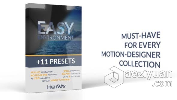 3D标志LOGO动画带有11种环境反光预设效果 AE模板 AE工程文件 Easy Environment + 11 Presets标志,动画,带有,环境,反光 - AE资源网 www.aeziyuan.com