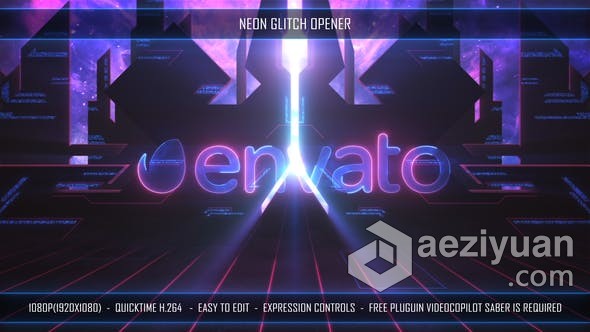 故障抽搐点线面粒子动画LOGO片头 AE模板 AE工程文件 Neon Glitch Opener故障,抽搐,粒子,动画,片头 - AE资源网 www.aeziyuan.com