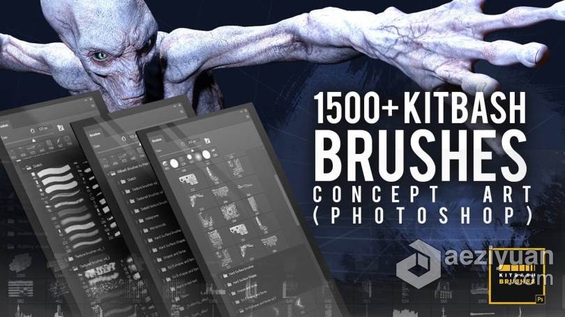 1500组概念艺术数字绘画PS笔刷合集 1500+ high resolution  Kitbash Brushes for Photoshop笔刷,合集,high,resolution,photoshop - AE资源网 www.aeziyuan.com