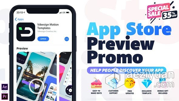移动端竖屏手机视频展示线上商店促销短处APP广告演示动画 AE模板 AE工程文件 App Store Preview Promo手机视频,展示,线上,商店,促销 - AE资源网 www.aeziyuan.com