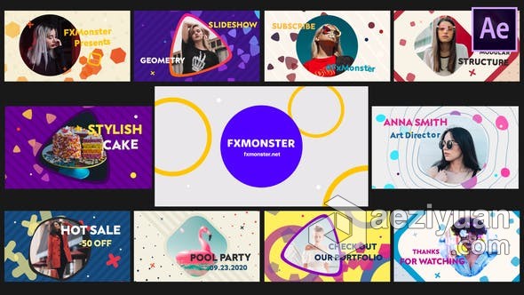 渐变多彩时尚明亮现代几何图形幻灯片演示动画 AE模板 AE工程文件 Geometric Slideshow | After Effects渐变,多彩,时尚,现代,几何图形 - AE资源网 www.aeziyuan.com