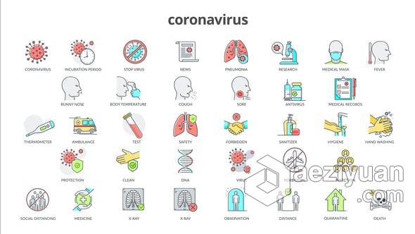 36个新型冠状病毒肺炎疫情医学Icons图标图形动画元素 AE模板 AE工程文件 Coronavirus - 36 Flat Animation Icons新型冠状病毒,冠状病毒,肺炎,疫情,医学 - AE资源网 www.aeziyuan.com