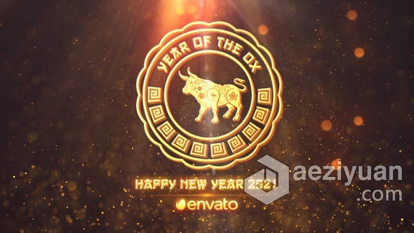 2021新年快乐粒子消散金牛图形开场片头 AE模板 AE工程文件 Chinese New Year 2021新年快乐,粒子,消散,金牛,图形 - AE资源网 www.aeziyuan.com