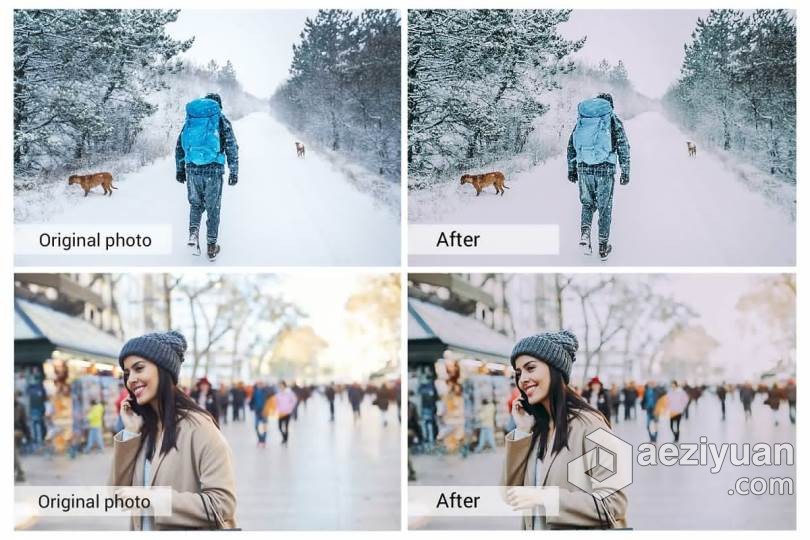 冬季人像暖色调Lightroom预设/手机APP调色滤镜 Winter Holiday Presets冬季,人像,lightroom,预设,手机 - AE资源网 www.aeziyuan.com