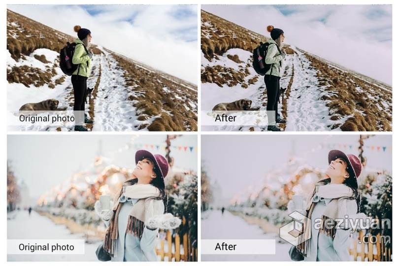 冬季人像暖色调Lightroom预设/手机APP调色滤镜 Winter Holiday Presets冬季,人像,lightroom,预设,手机 - AE资源网 www.aeziyuan.com