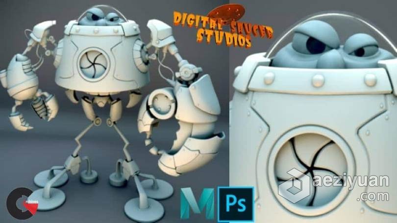 Maya机器人建模渲染大师级实例制作视频教程 Modeling and Rendering a Robot in Maya 2020 Vol. 2机器人,建模,渲染,大师,实例 - AE资源网 www.aeziyuan.com