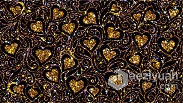 复古心型花纹图案装饰闪亮发光金色粒子动画VJ背景视频素材 Pattern Decorative Vintage Hearts复古,花纹图案,装饰,闪亮,发光 - AE资源网 www.aeziyuan.com