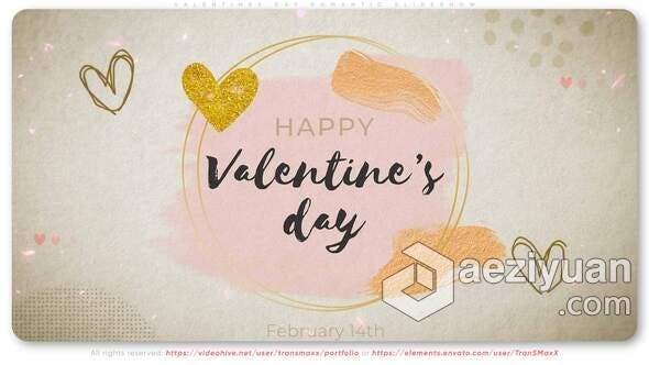 情人节浪漫照片幻灯片婚礼相册动画视频制作 AE模板 AE工程文件 Valentines Day Romantic Slideshow情人节,浪漫,照片,幻灯片,婚礼 - AE资源网 www.aeziyuan.com