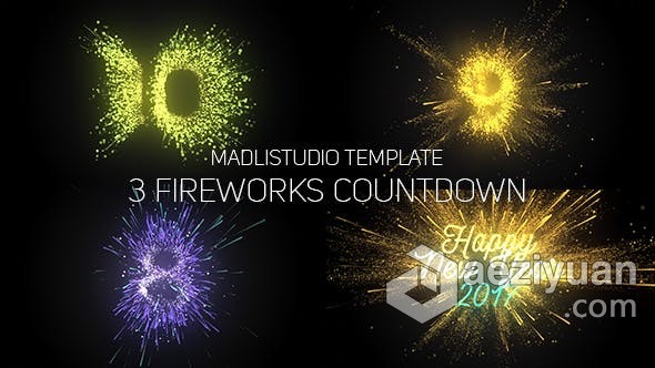 制作烟花数字动画倒计时视频片头效果 AE模板 AE工程文件 Fireworks Countdown制作,烟花,数字,动画,倒计时 - AE资源网 www.aeziyuan.com